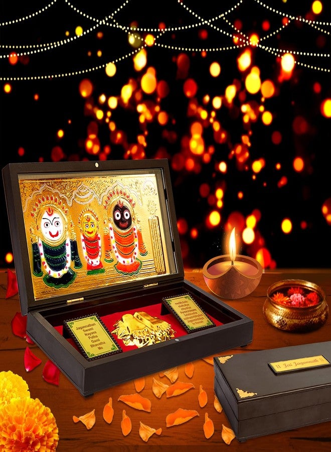 ARNAVIRA Gold Plated Jai Jagannath Photo Frame with Charan Paduka Pocket Temple for Diwali Gift, House Warming Gifts, Return Gift Puja Box (Jai Jagannath, 21 x 12) - Image 5